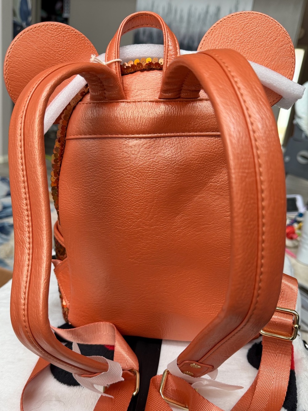 Loungefly Copper Sequin Minnie Ear Mini Backpack with Bow - Picture 4 of 4